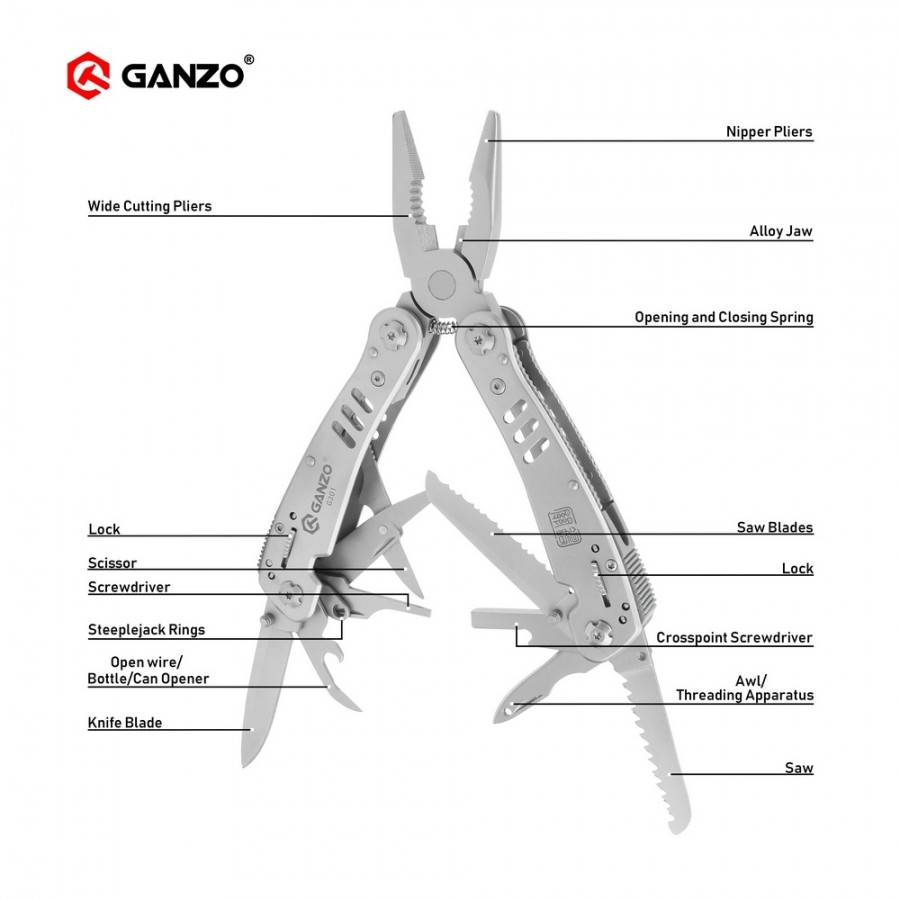 Ganzo G301 440C MultiTool 26-in-1 105mm for Outdoor Use