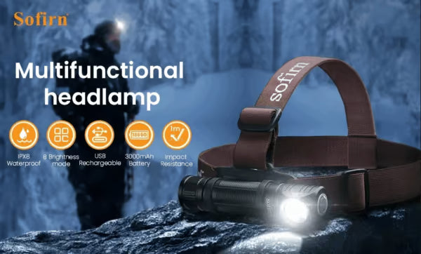 Sofirn HS40 2000 Lumen 175m Throw Rechargeable Headlamp with 18650 Battery