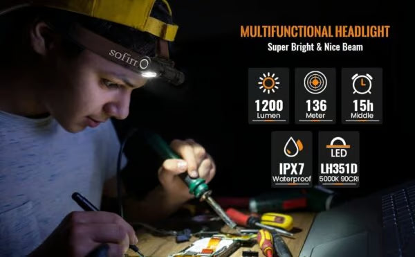 Sofirn SP40 1200 Lumen 136m Throw Rechargeable Headlamp with 18650 Battery