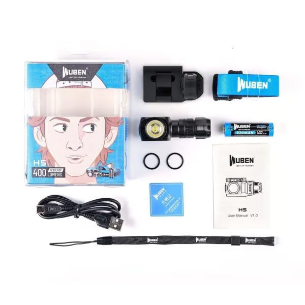 Wuben H5 400 Lumen 73m Throw Rechargeable LED Headlamp Flashlight with 14500 Battery
