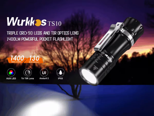 Wurkkos TS10 1400 Lumen 130m Throw Rechargeable Mini EDC Flashlight